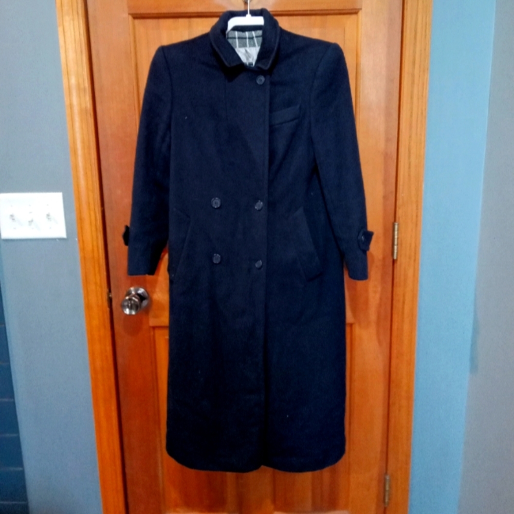 Evan Picone 100% wool blue trench coat jacket size 4